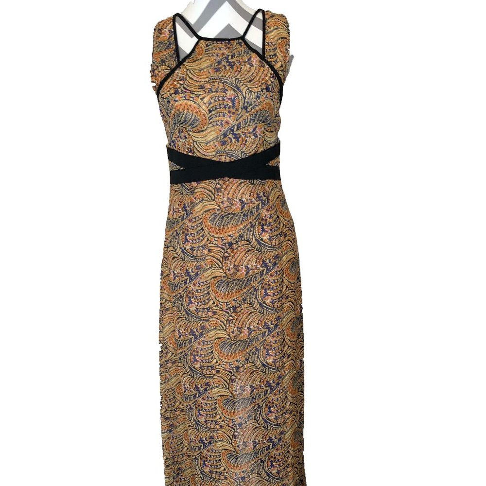 THML Printed Cut-Out Criss-Cross Maxi Dress